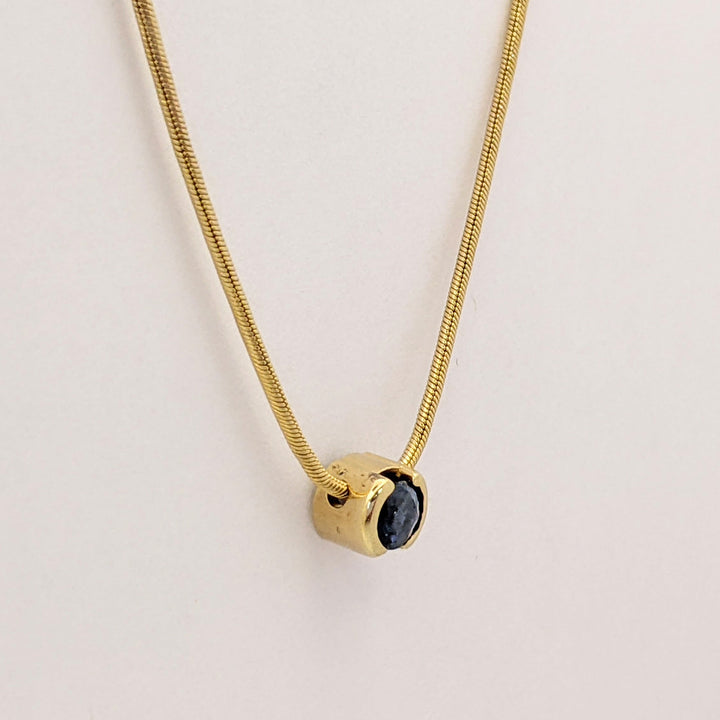 14K SAPPHIRE ROUND 4.3MM HALF-BEZEL ESTATE PENDANT &amp; CHAIN 5.0 GRAMS