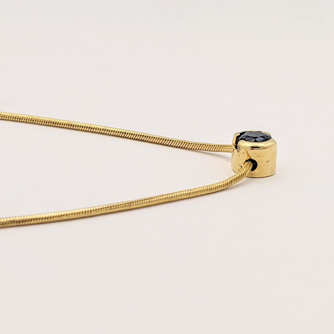 14K SAPPHIRE ROUND 4.3MM HALF-BEZEL ESTATE PENDANT &amp; CHAIN 5.0 GRAMS