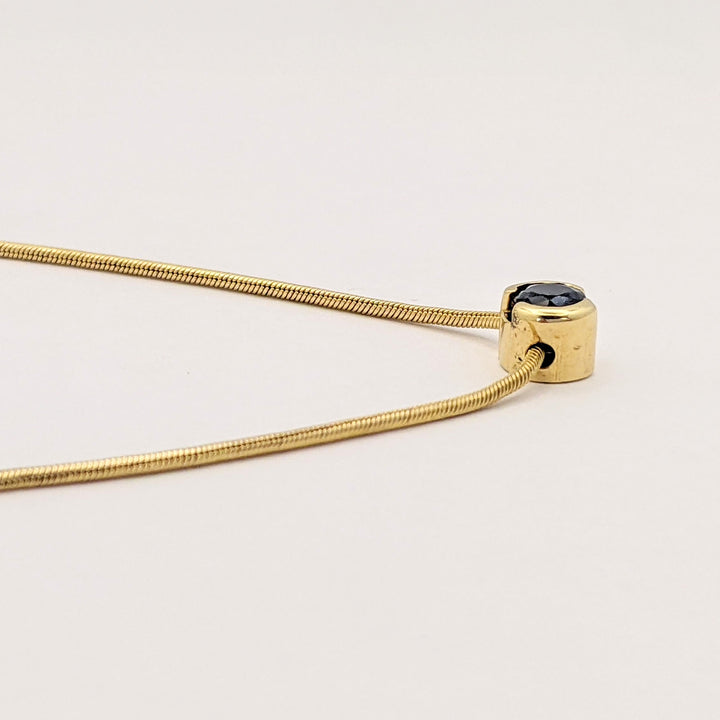 14K SAPPHIRE ROUND 4.3MM HALF-BEZEL ESTATE PENDANT &amp; CHAIN 5.0 GRAMS