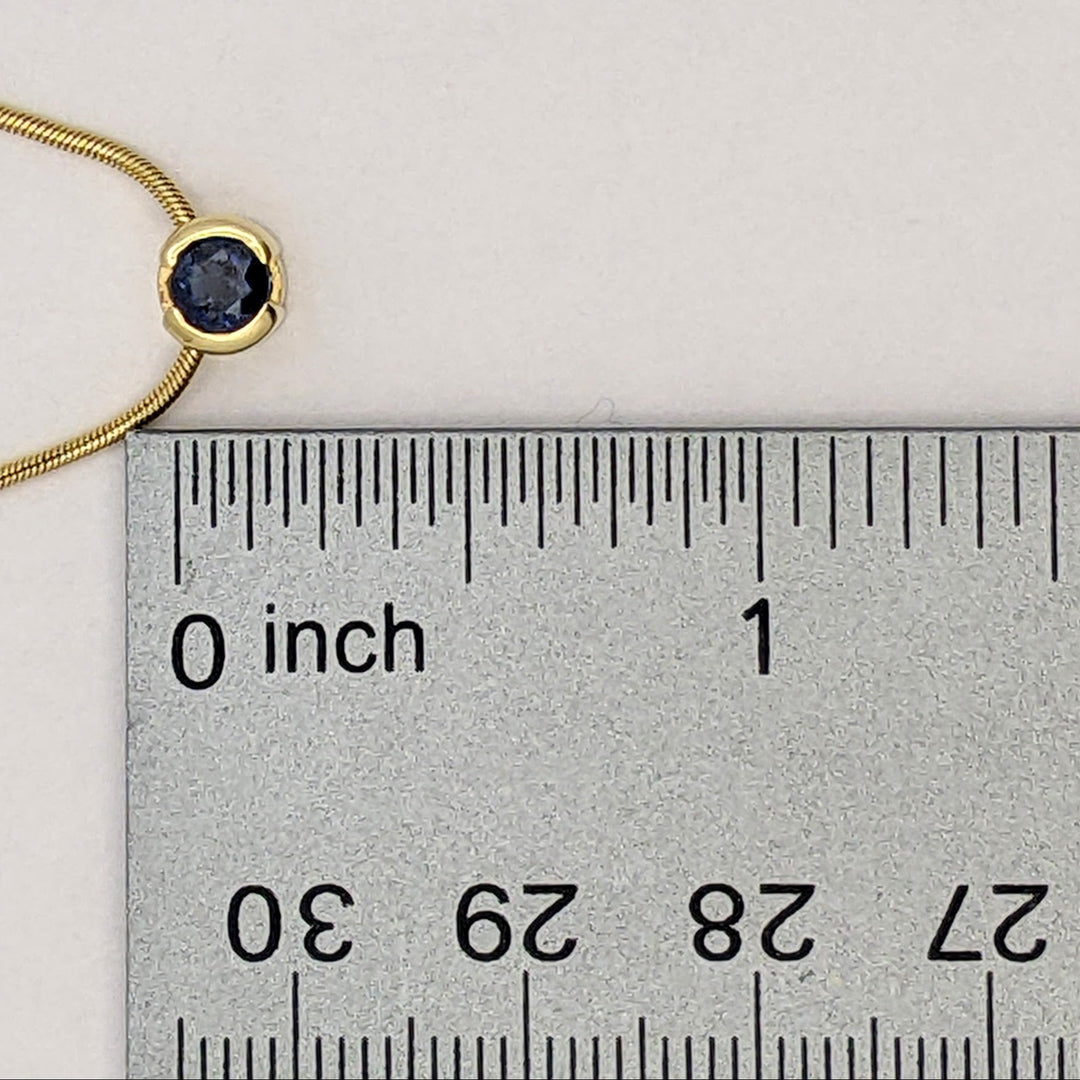14K SAPPHIRE ROUND 4.3MM HALF-BEZEL ESTATE PENDANT &amp; CHAIN 5.0 GRAMS