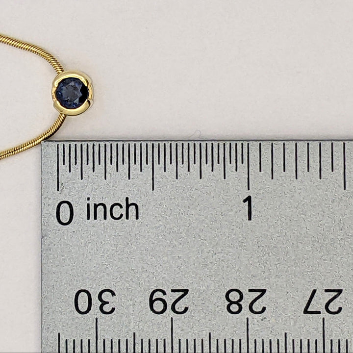 14K SAPPHIRE ROUND 4.3MM HALF-BEZEL ESTATE PENDANT &amp; CHAIN 5.0 GRAMS