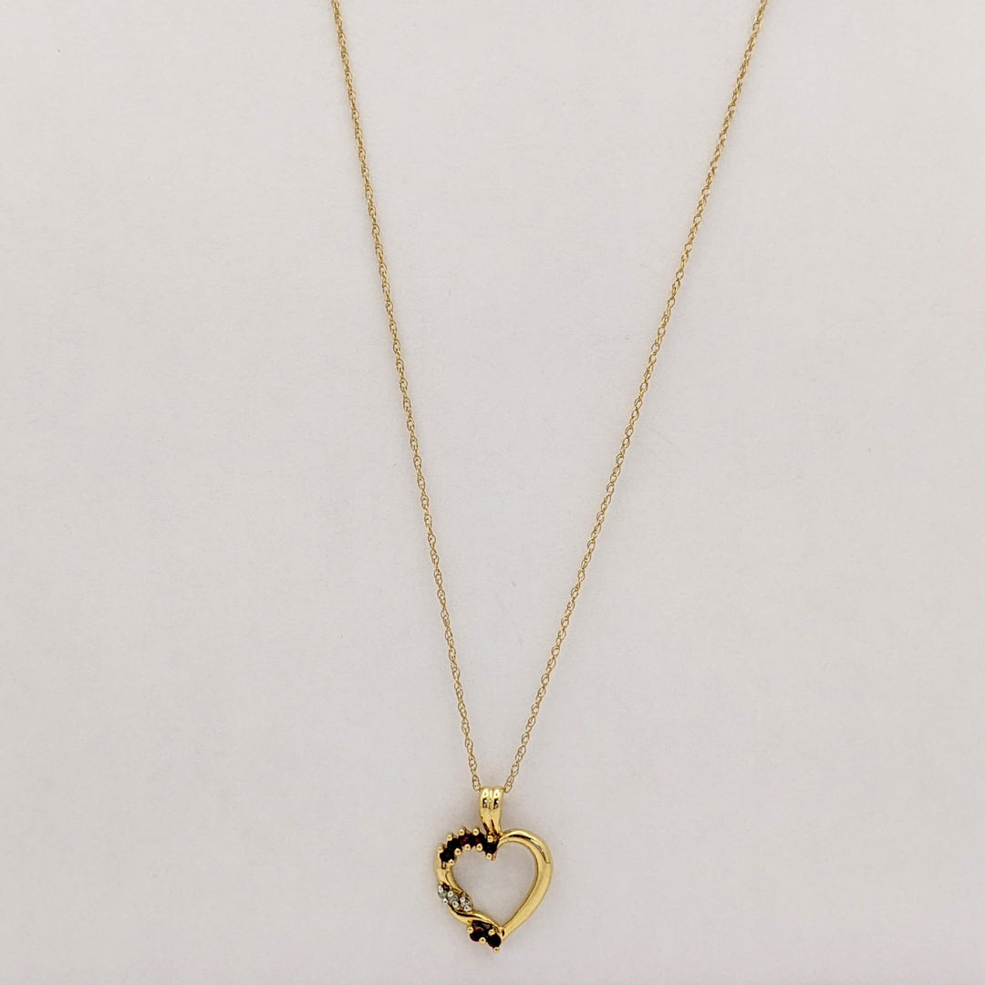 10K RUBY ROUND (7) DIAMOND ROUND (2) ESTATE OPEN HEART PENDANT &amp; CHAIN 2.0 GRAMS