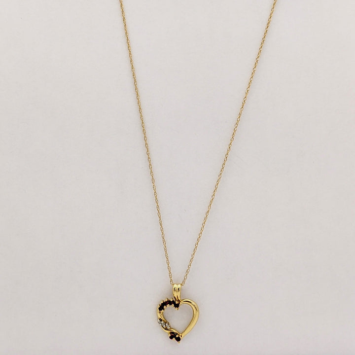 10K RUBY ROUND (7) DIAMOND ROUND (2) ESTATE OPEN HEART PENDANT &amp; CHAIN 2.0 GRAMS