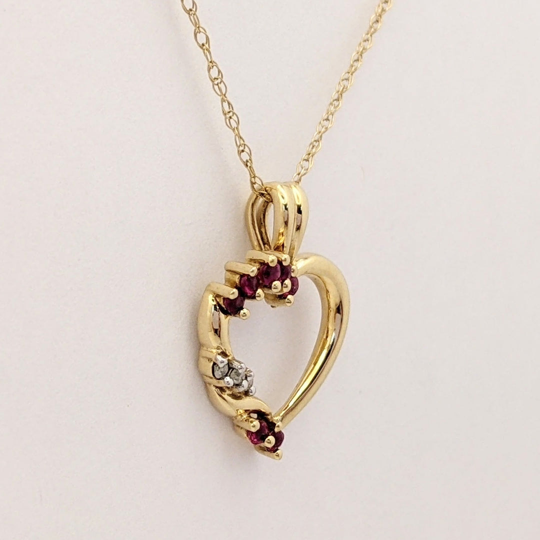 10K RUBY ROUND (7) DIAMOND ROUND (2) ESTATE OPEN HEART PENDANT &amp; CHAIN 2.0 GRAMS