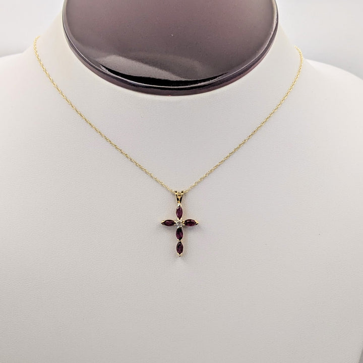 14K RUBY MARQUISE (5) 2.5X5 ESTATE CROSS PENDANT &amp; CHAIN 2.3 GRAMS