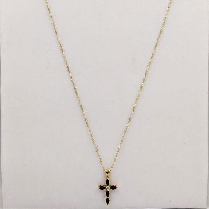 14K RUBY MARQUISE (5) 2.5X5 ESTATE CROSS PENDANT &amp; CHAIN 2.3 GRAMS