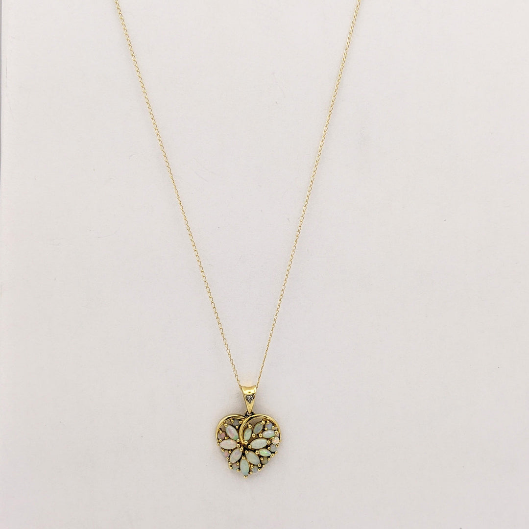 14K OPAL MARQUISE/ ROUND CLUSTER HEART ESTATE PENDANT &amp; CHAIN 3.1 GRAMS