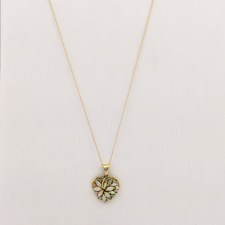 14K OPAL MARQUISE/ ROUND CLUSTER HEART ESTATE PENDANT &amp; CHAIN 3.1 GRAMS