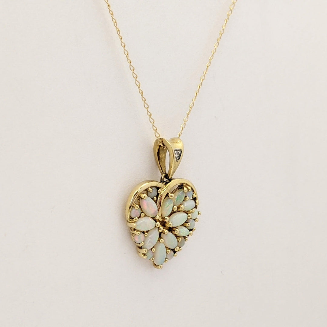 14K OPAL MARQUISE/ ROUND CLUSTER HEART ESTATE PENDANT &amp; CHAIN 3.1 GRAMS