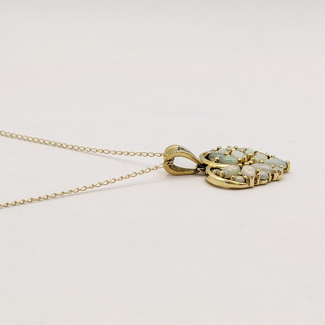 14K OPAL MARQUISE/ ROUND CLUSTER HEART ESTATE PENDANT &amp; CHAIN 3.1 GRAMS