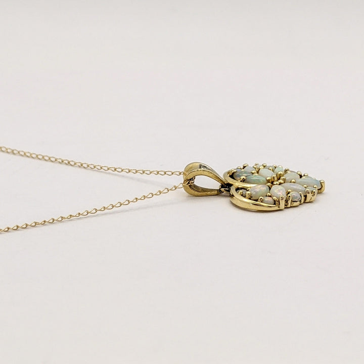 14K OPAL MARQUISE/ ROUND CLUSTER HEART ESTATE PENDANT &amp; CHAIN 3.1 GRAMS