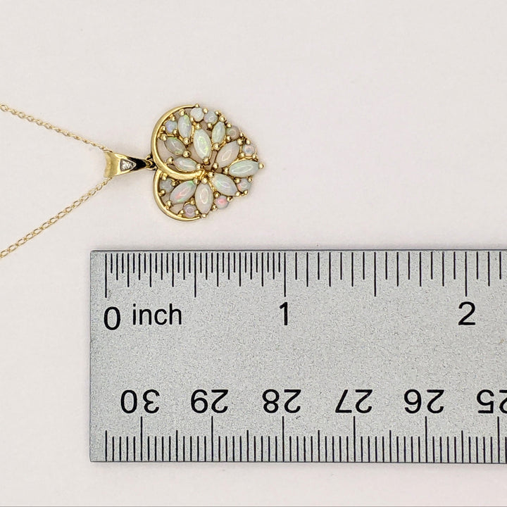 14K OPAL MARQUISE/ ROUND CLUSTER HEART ESTATE PENDANT &amp; CHAIN 3.1 GRAMS
