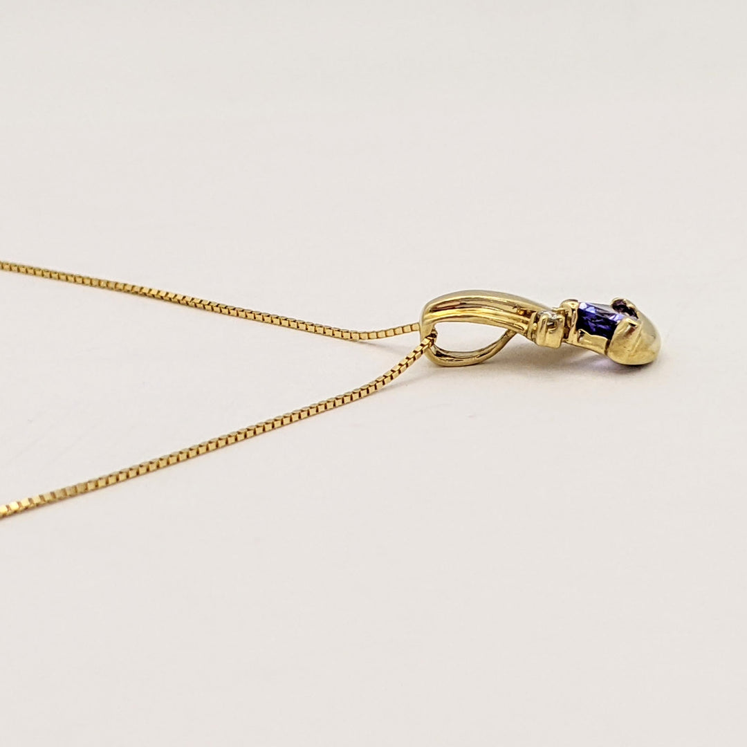 14K TANZANITE TRILLION CUT 4MM WITH MELEE ESTATE PENDANT &amp; CHAIN 2.3 GRAMS