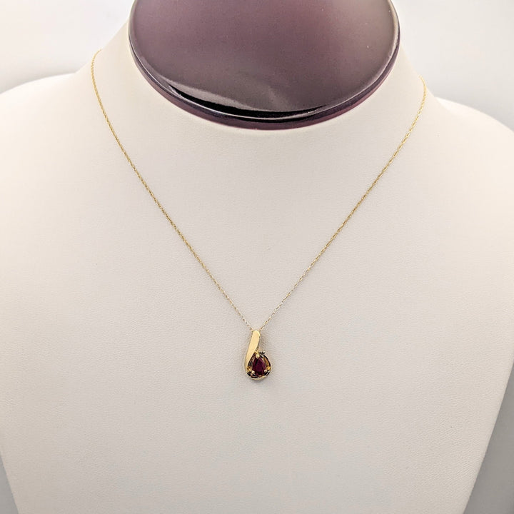 10K RUBY PEAR 4X6 WITH MELEE AND GOLD TRIM ESTATE PENDANT &amp; CHAIN 1.5 GRAMS