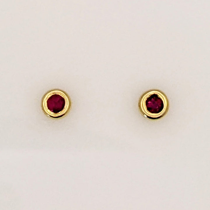 18K RUBY ROUND 2MM BEZEL STUD ESTATE EARRINGS 0.8 GRAMS