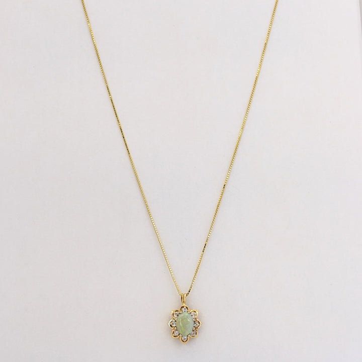 14K OPAL OVAL 6X8 WITH (8) MELEE ESTATE PENDANT &amp; CHAIN 3.8 GRAMS