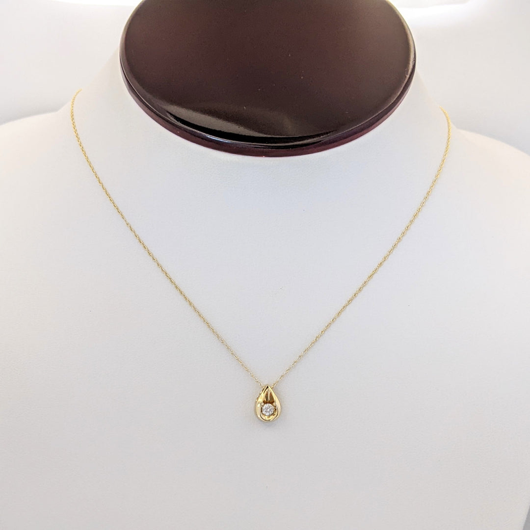 14K .10 CARAT TOTAL I1 I DIAMOND ROUND PEAR-SHAPE ESTATE PENDANT &amp; CHAIN 1.7 GRAMS