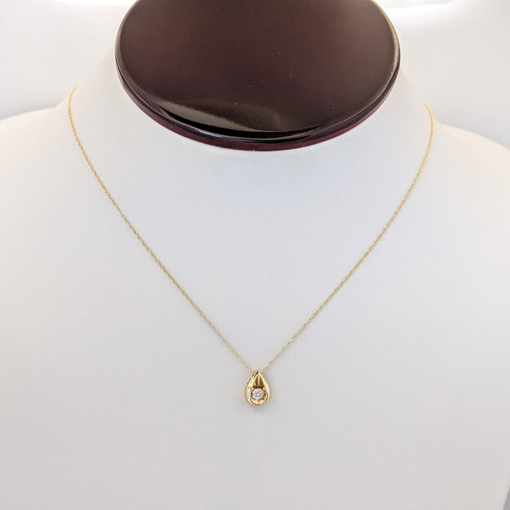 14K .10 CARAT TOTAL I1 I DIAMOND ROUND PEAR-SHAPE ESTATE PENDANT &amp; CHAIN 1.7 GRAMS