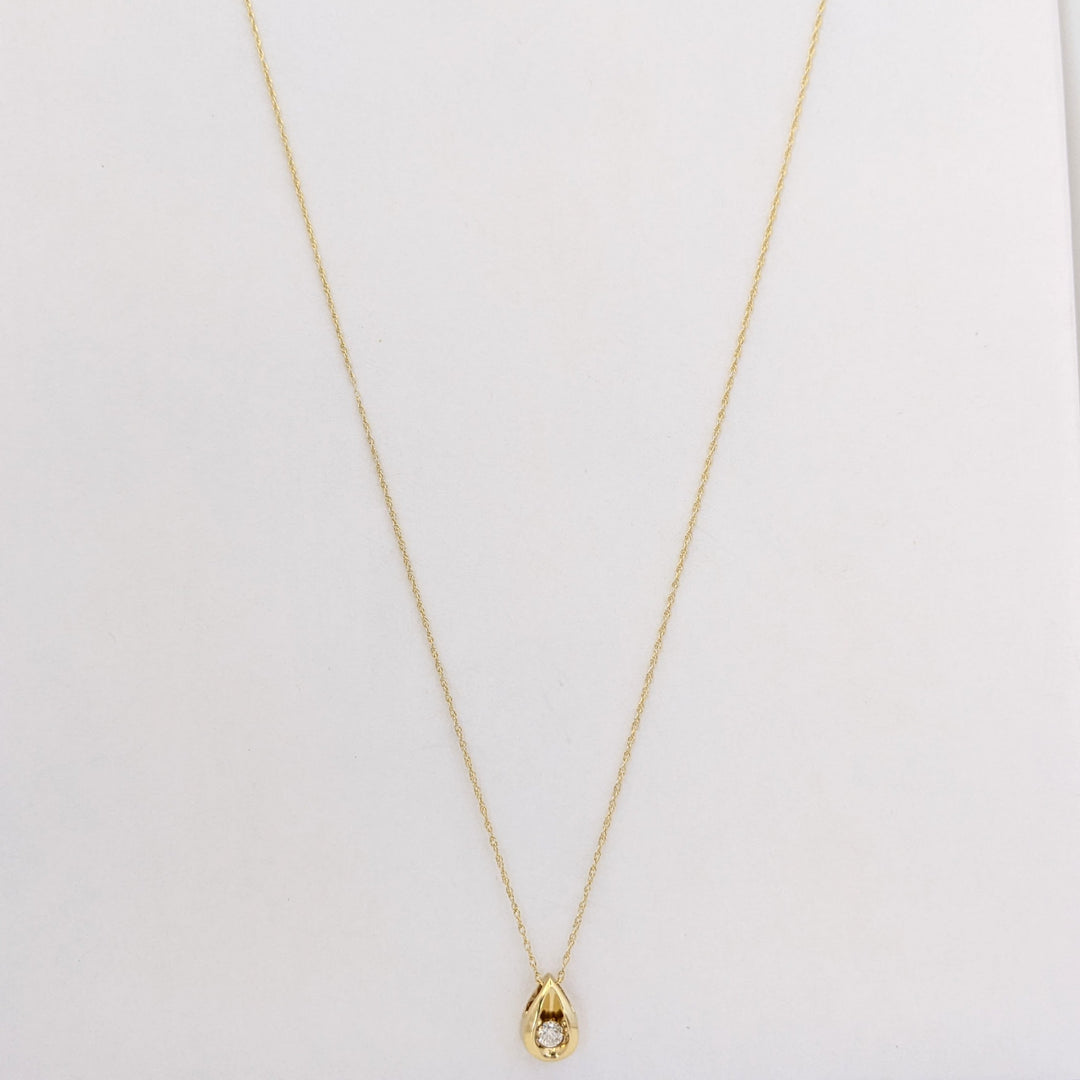 14K .10 CARAT TOTAL I1 I DIAMOND ROUND PEAR-SHAPE ESTATE PENDANT &amp; CHAIN 1.7 GRAMS