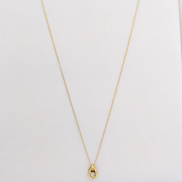 14K .10 CARAT TOTAL I1 I DIAMOND ROUND PEAR-SHAPE ESTATE PENDANT &amp; CHAIN 1.7 GRAMS