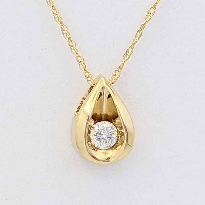 14K .10 CARAT TOTAL I1 I DIAMOND ROUND PEAR-SHAPE ESTATE PENDANT &amp; CHAIN 1.7 GRAMS