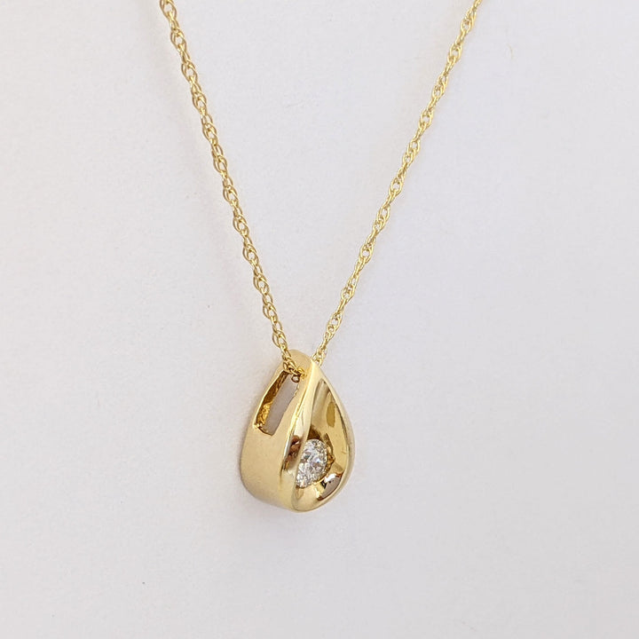 14K .10 CARAT TOTAL I1 I DIAMOND ROUND PEAR-SHAPE ESTATE PENDANT &amp; CHAIN 1.7 GRAMS