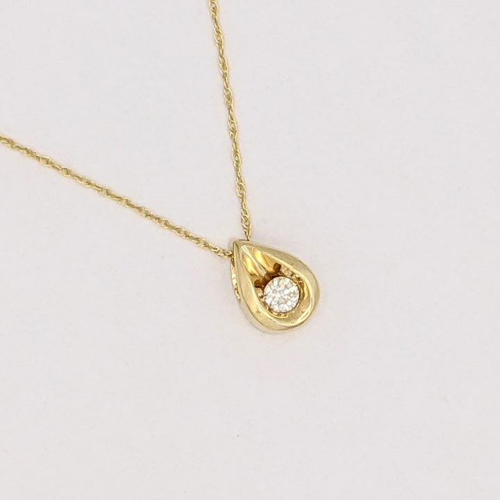 14K .10 CARAT TOTAL I1 I DIAMOND ROUND PEAR-SHAPE ESTATE PENDANT &amp; CHAIN 1.7 GRAMS