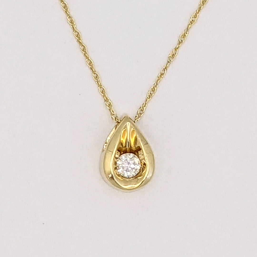 14K .10 CARAT TOTAL I1 I DIAMOND ROUND PEAR-SHAPE ESTATE PENDANT &amp; CHAIN 1.7 GRAMS