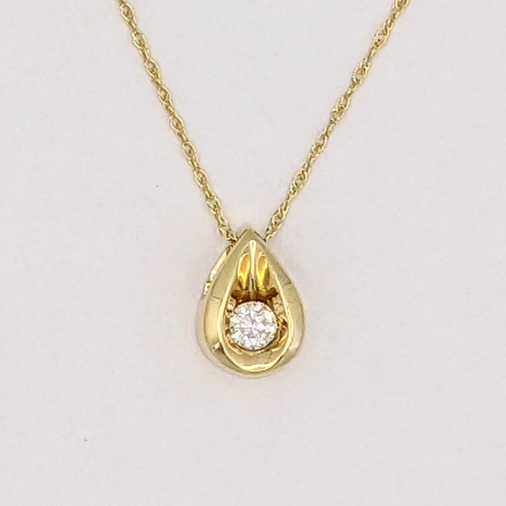 14K .10 CARAT TOTAL I1 I DIAMOND ROUND PEAR-SHAPE ESTATE PENDANT &amp; CHAIN 1.7 GRAMS