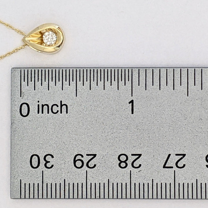 14K .10 CARAT TOTAL I1 I DIAMOND ROUND PEAR-SHAPE ESTATE PENDANT &amp; CHAIN 1.7 GRAMS
