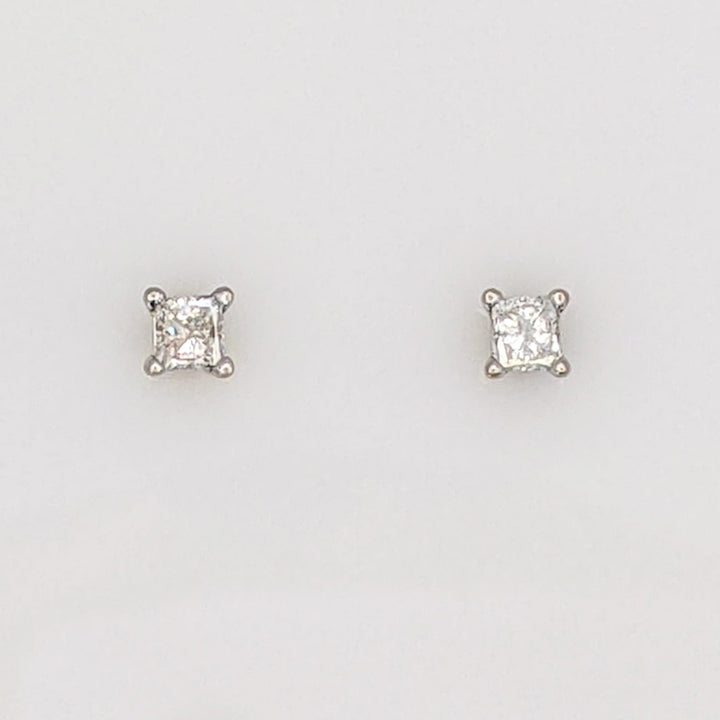 14K WHITE .30 CARAT TOTAL WEIGHT I2 I DIAMOND PRINCESS CUT (2) ESTATE STUD EARRINGS 0.7 GRAMS