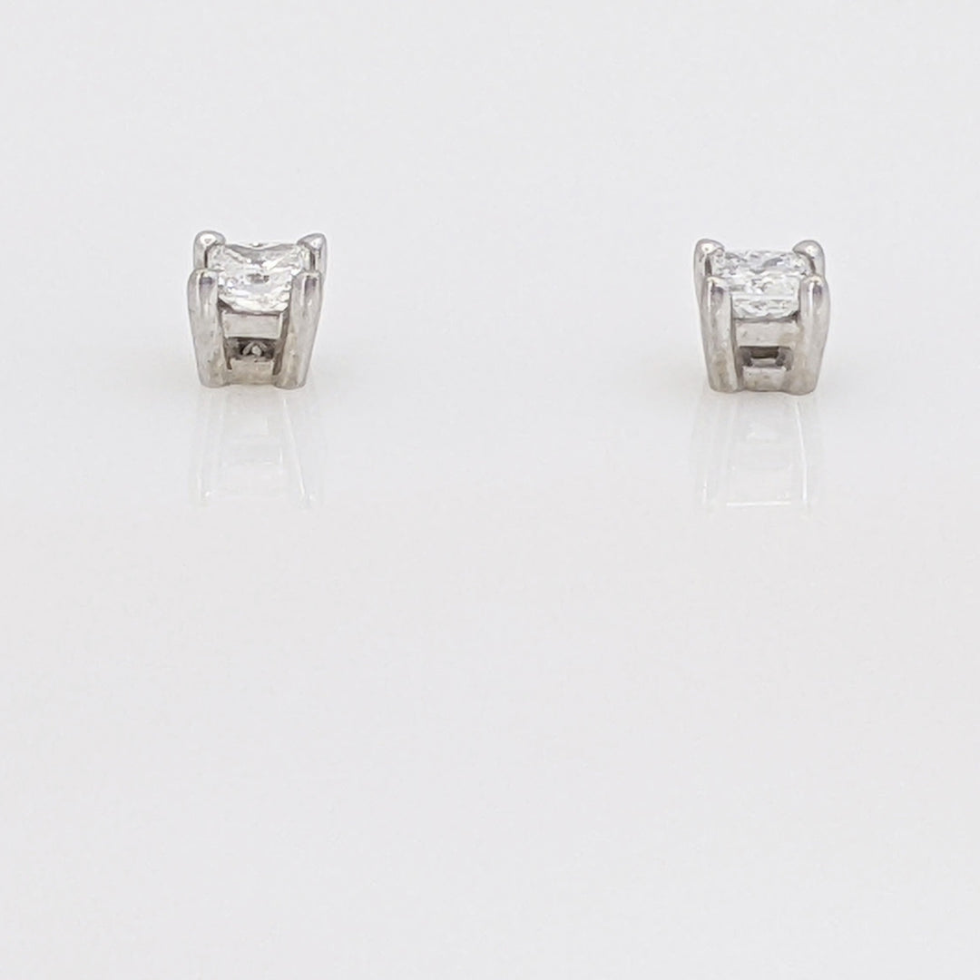 14K WHITE .30 CARAT TOTAL WEIGHT I2 I DIAMOND PRINCESS CUT (2) ESTATE STUD EARRINGS 0.7 GRAMS