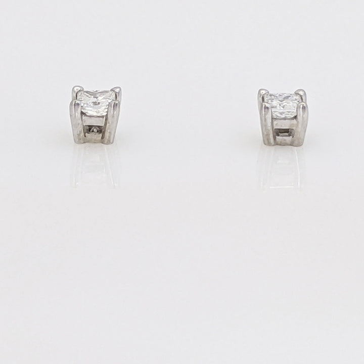 14K WHITE .30 CARAT TOTAL WEIGHT I2 I DIAMOND PRINCESS CUT (2) ESTATE STUD EARRINGS 0.7 GRAMS