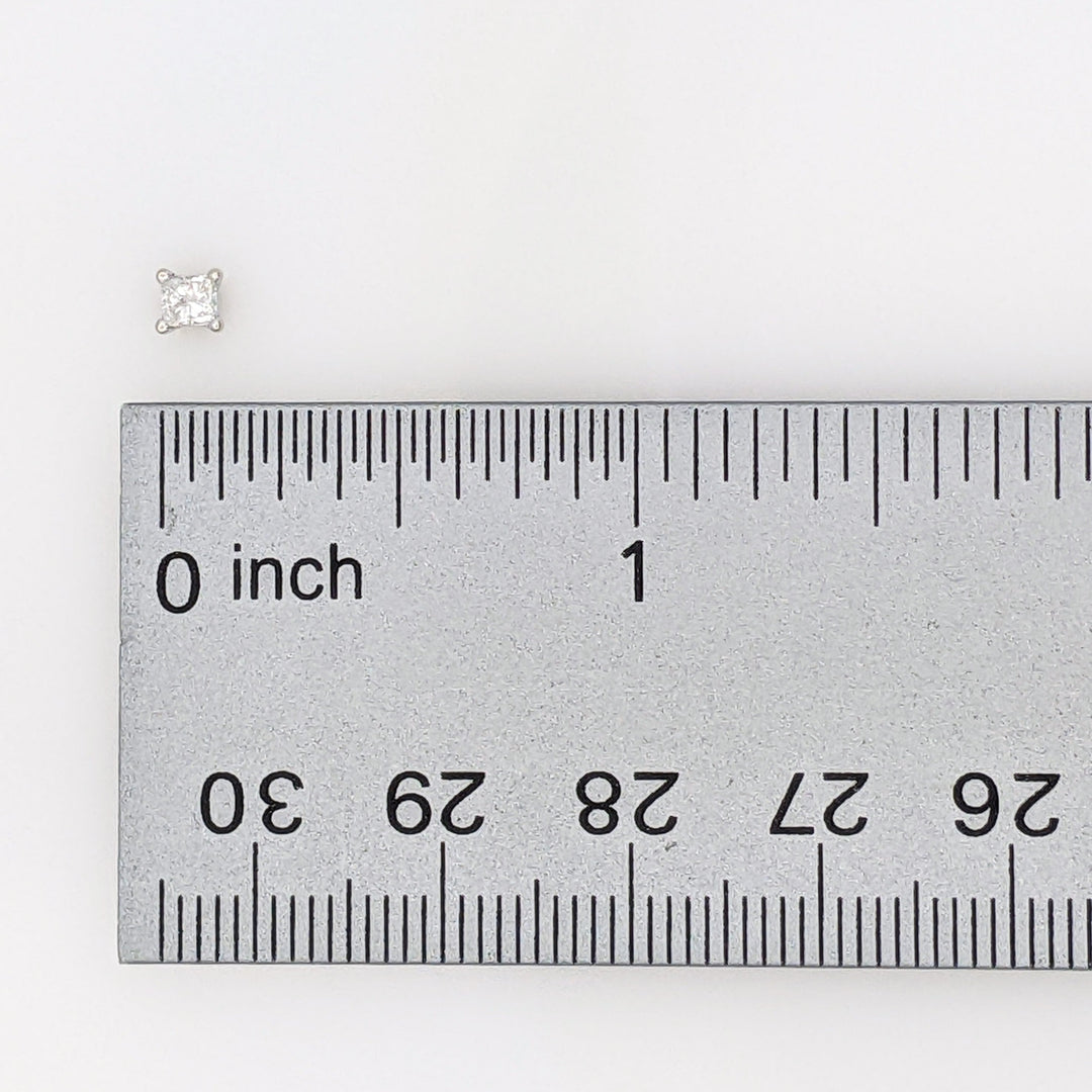 14K WHITE .30 CARAT TOTAL WEIGHT I2 I DIAMOND PRINCESS CUT (2) ESTATE STUD EARRINGS 0.7 GRAMS