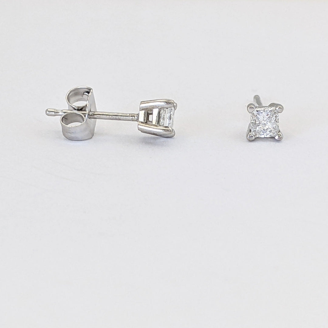 14K WHITE .30 CARAT TOTAL WEIGHT I2 I DIAMOND PRINCESS CUT (2) ESTATE STUD EARRINGS 0.7 GRAMS