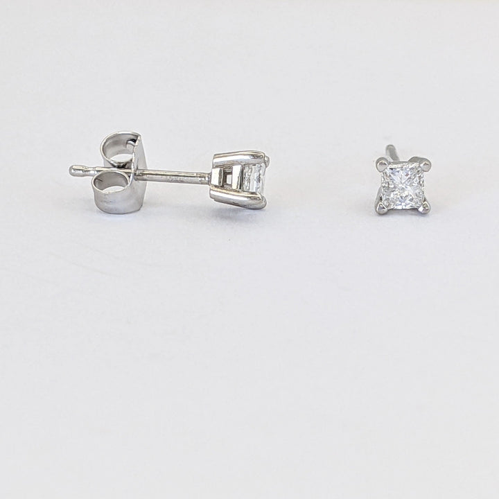 14K WHITE .30 CARAT TOTAL WEIGHT I2 I DIAMOND PRINCESS CUT (2) ESTATE STUD EARRINGS 0.7 GRAMS