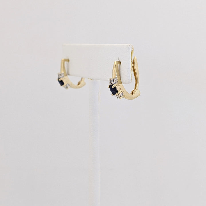 10K LAB-CREATED SAPPHIRE OVAL 3X4 WITH .04 DIAMOND TOTAL WEIGHT (4) ROUND ESTATE OVAL HOOP EARRINGS 2.3 GRAMS