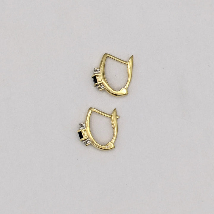 10K LAB-CREATED SAPPHIRE OVAL 3X4 WITH .04 DIAMOND TOTAL WEIGHT (4) ROUND ESTATE OVAL HOOP EARRINGS 2.3 GRAMS