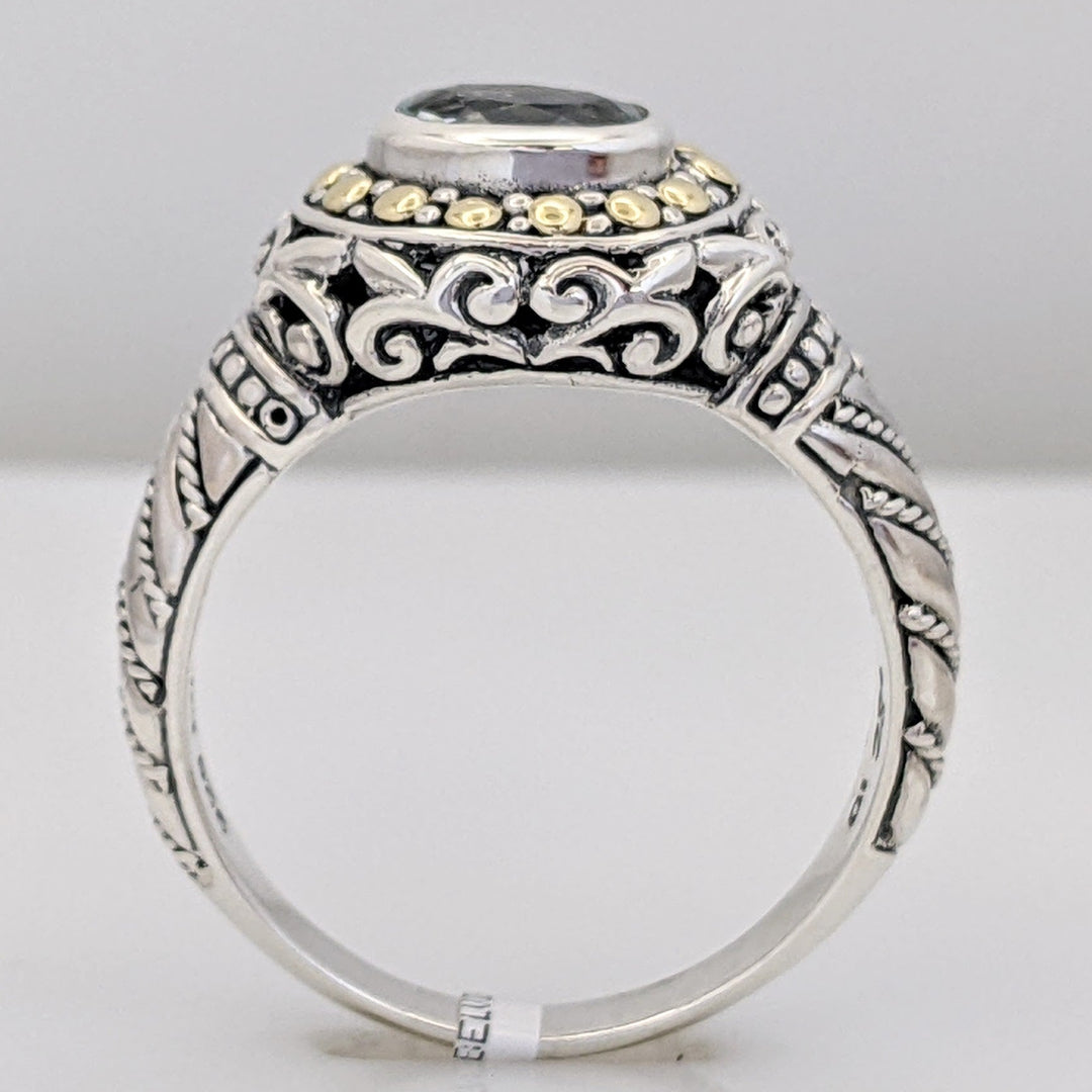 STERLING SILVER/ 18K AQUAMARINE OVAL 5X7 BEZEL ESTATE RING 6.6 GRAMS
