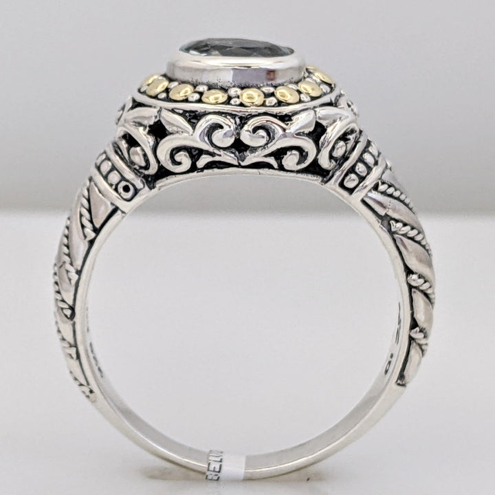 STERLING SILVER/ 18K AQUAMARINE OVAL 5X7 BEZEL ESTATE RING 6.6 GRAMS