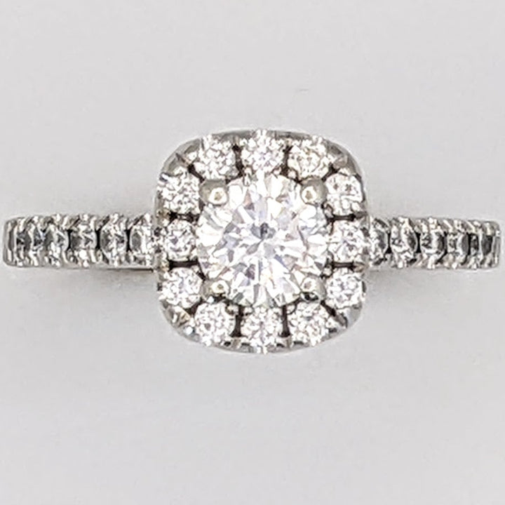 14K WHITE .90 CARAT TOTAL WEIGHT SI2 I DIAMOND ROUND HALO ESTATE RING 3.4 GRAMS