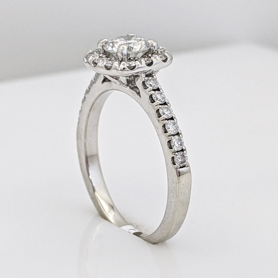 14K WHITE .90 CARAT TOTAL WEIGHT SI2 I DIAMOND ROUND HALO ESTATE RING 3.4 GRAMS