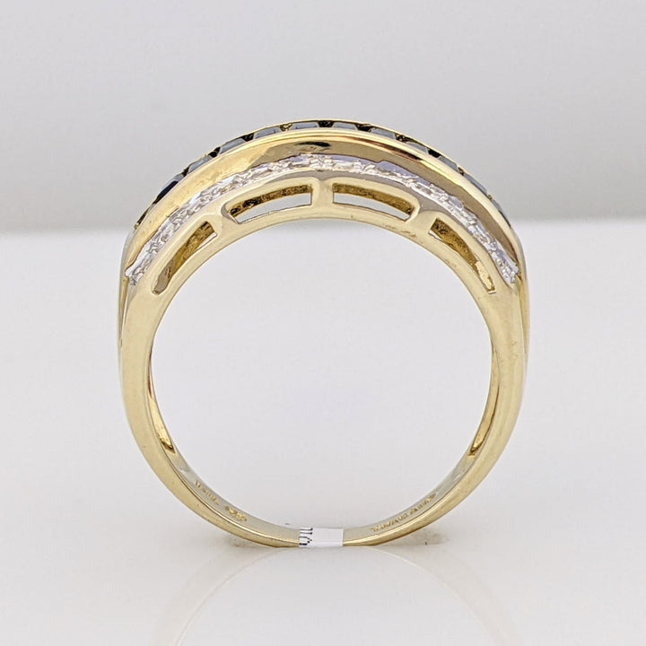 14K SAPPHIRE BAGUETTE (12) 2.5X2 WITH .24 DIAMOND TOTAL WEIGHT (24) ROUND ESTATE BAND 4.3 GRAMS