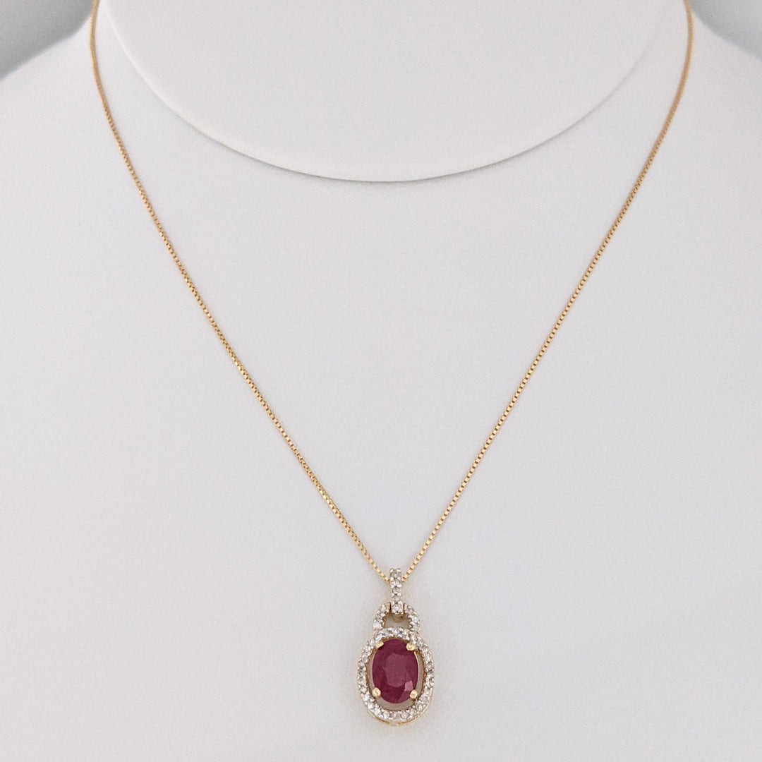 14K RUBY OVAL 6X8 WITH .30 DIAMOND TOTAL WEIGHT ESTATE PENDANT &amp; CHAIN 2.5 GRAMS