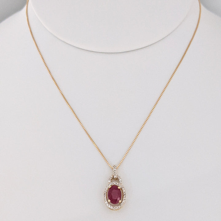 14K RUBY OVAL 6X8 WITH .30 DIAMOND TOTAL WEIGHT ESTATE PENDANT &amp; CHAIN 2.5 GRAMS