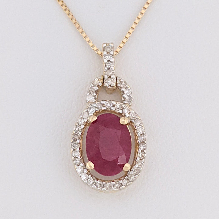 14K RUBY OVAL 6X8 WITH .30 DIAMOND TOTAL WEIGHT ESTATE PENDANT &amp; CHAIN 2.5 GRAMS