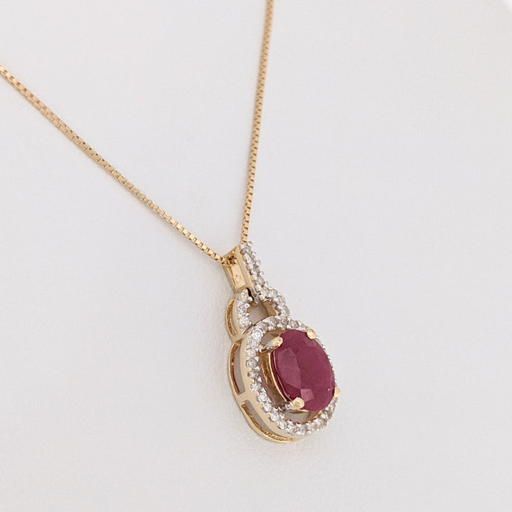 14K RUBY OVAL 6X8 WITH .30 DIAMOND TOTAL WEIGHT ESTATE PENDANT &amp; CHAIN 2.5 GRAMS