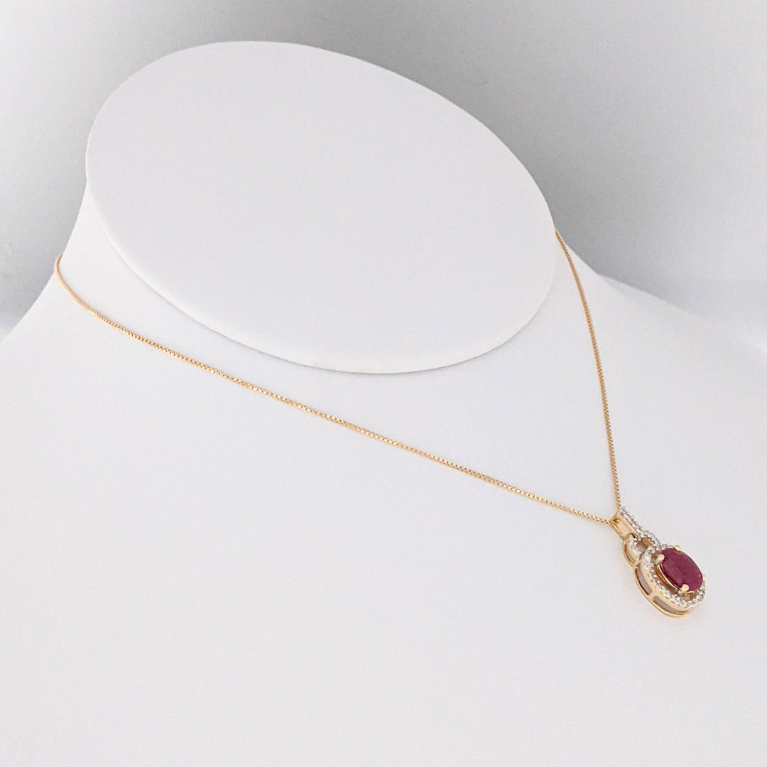 14K RUBY OVAL 6X8 WITH .30 DIAMOND TOTAL WEIGHT ESTATE PENDANT &amp; CHAIN 2.5 GRAMS