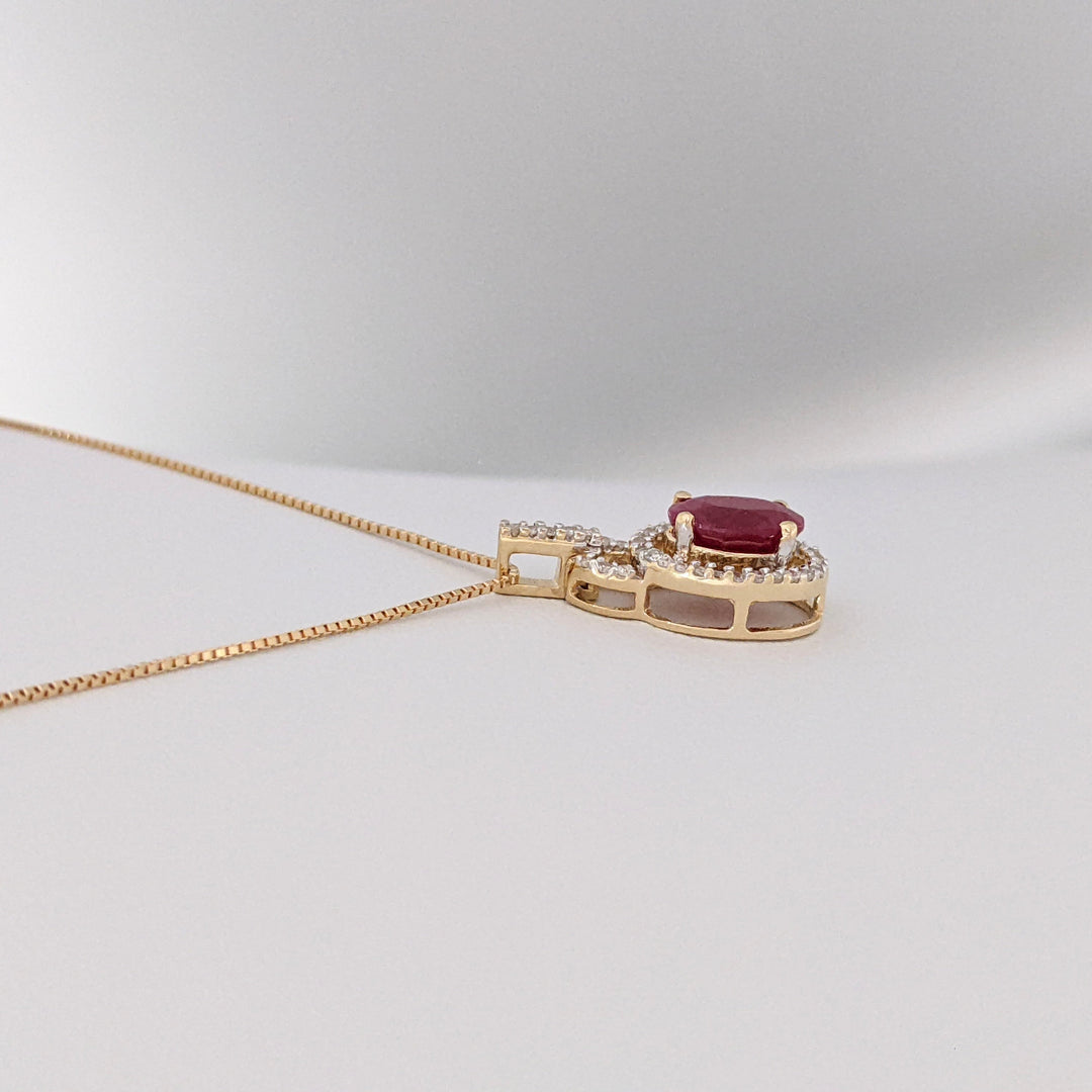 14K RUBY OVAL 6X8 WITH .30 DIAMOND TOTAL WEIGHT ESTATE PENDANT &amp; CHAIN 2.5 GRAMS
