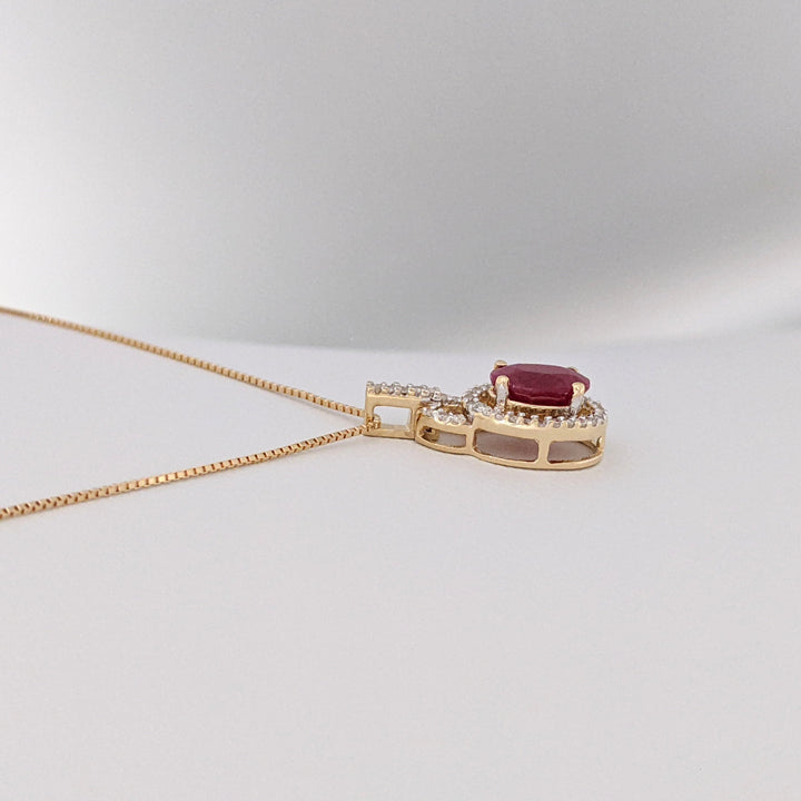 14K RUBY OVAL 6X8 WITH .30 DIAMOND TOTAL WEIGHT ESTATE PENDANT &amp; CHAIN 2.5 GRAMS